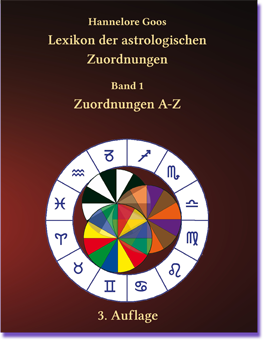 Vorderseite des Lexikons, ein brauner Hintergrund, Autorin, Titel, Bild des Tierkreises wie auf der Startseite dieser Webpräsenz, darunter "3.Auflage"