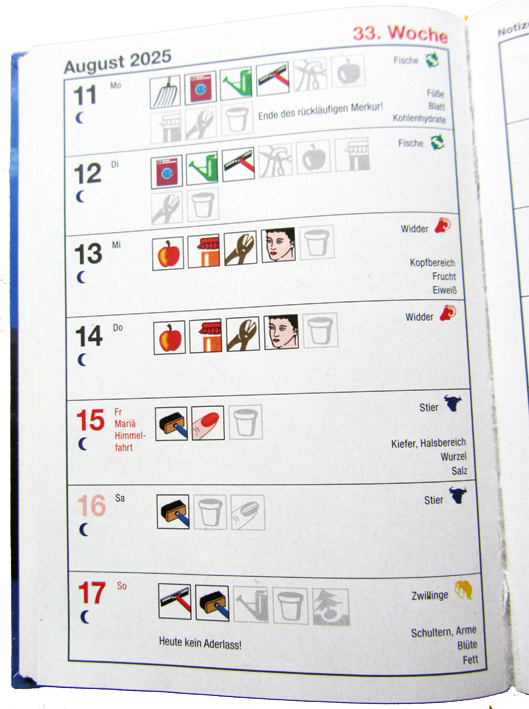 Beispielseite eines Mondkalenders 