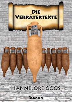 Der Hintergrund ist grau gemusterter Schieferstein, davor steht ein bärtiger Mann mit langem Haar. Er trägt ein helles Hemd und eine helle Hose, darüber ein dunkles Wams. In der Rechten hält er ein Trinkhorn, die Linke ist geöffnet, als wolle er um etwas bitten